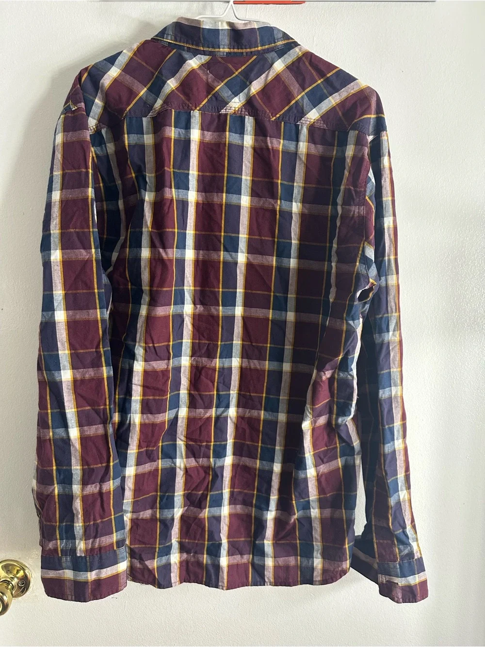 Levi's Men's Burgundy, Navy & Yellow Plaid Button-Down Shirt